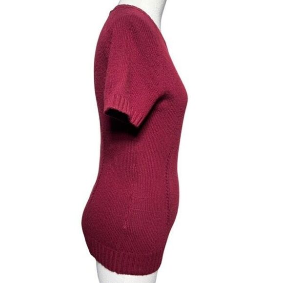 BCBGMAXAZRIA Short Sleeve Burgundy Fitted Wool Sweater Size Small - Picture 2 of 4